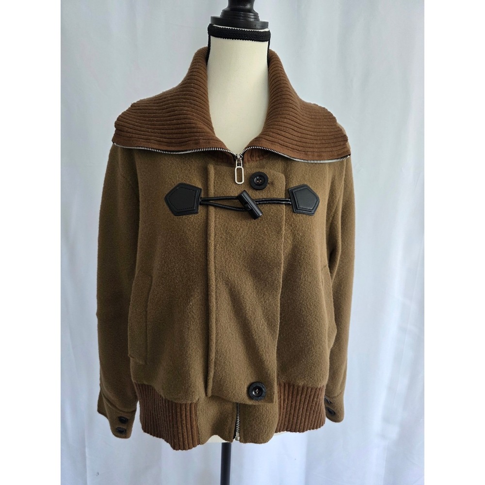 Oliver O Brown Jacket Knit Collar Full Zip Toggle Closure Coat‎